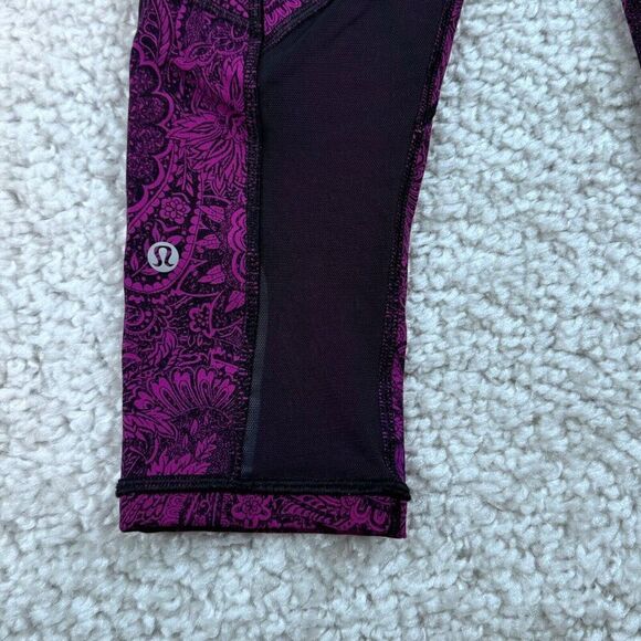 Lululemon Outrun Crop Legging Purple Mesh Antique Paisley Deep Fuchsia Black - Picture 7 of 13